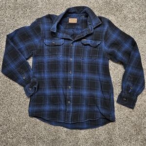 Orvis Flannel Shacket Medium Blue Plaid Button Shirt Heavyweight